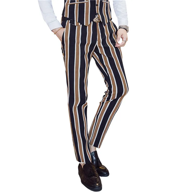 3-Piece Slim Fit Casual Stripe Brown Suit