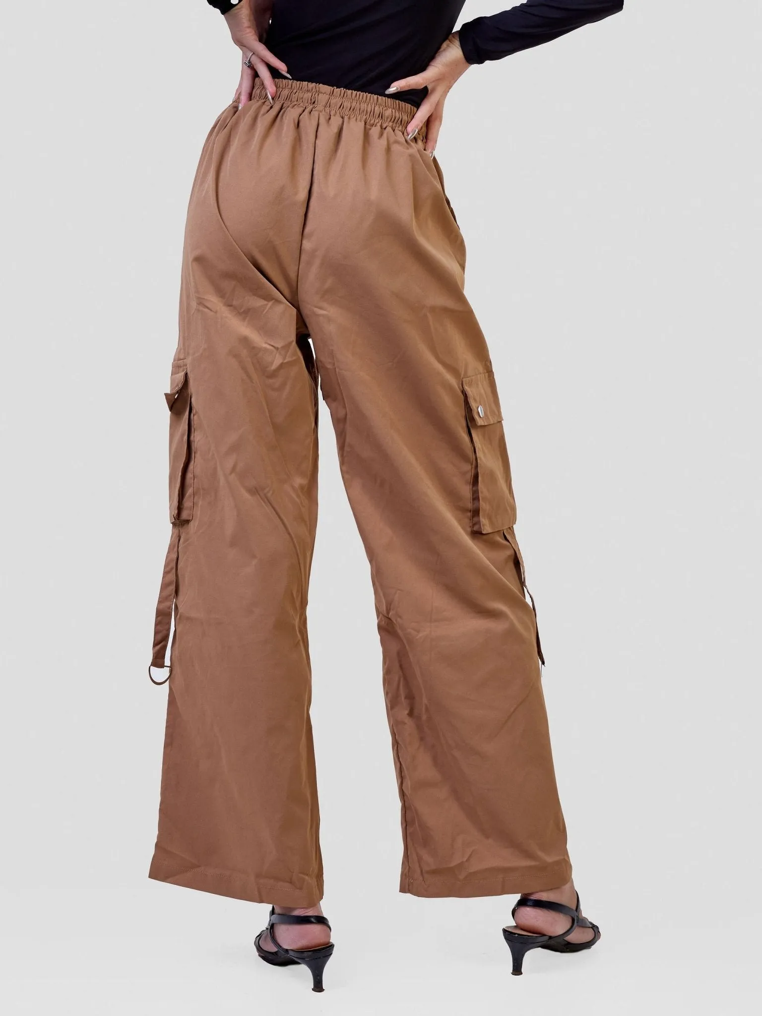 Anika Midi Rise ''Design'' Straight Fit Cargo Trousers - Khaki Brown