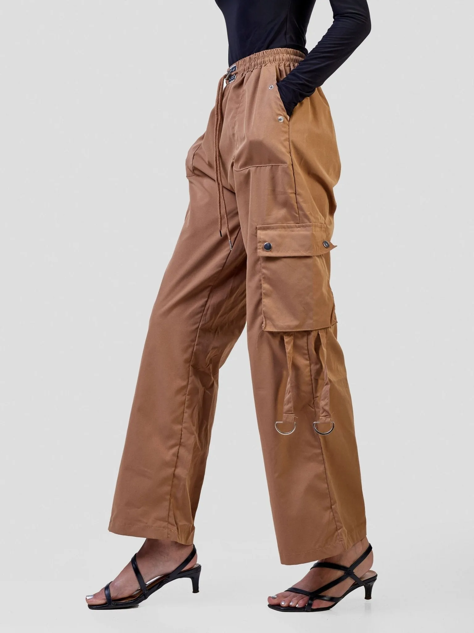 Anika Midi Rise ''Design'' Straight Fit Cargo Trousers - Khaki Brown