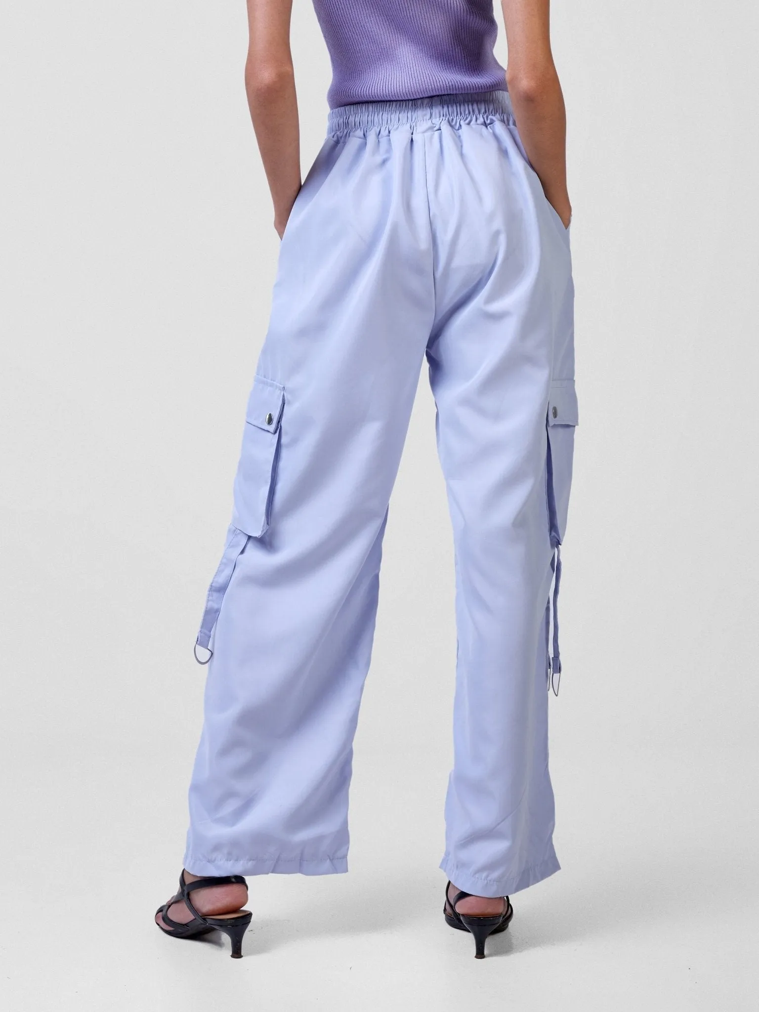 Anika Midi Rise ''Design'' Straight Fit Cargo Trousers - Light Blue