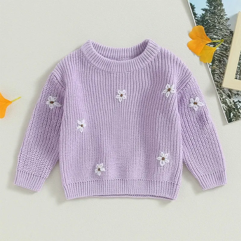 Baby/Little Girls (to 5T) Deluxe Floral Sweater - Purple