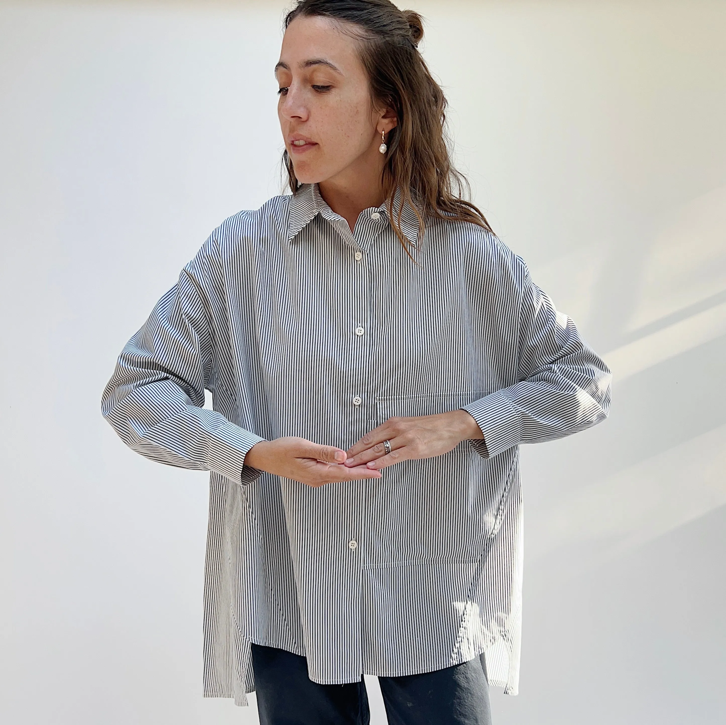 Baci | Oversized Hi Low Striped Button Down Shirt