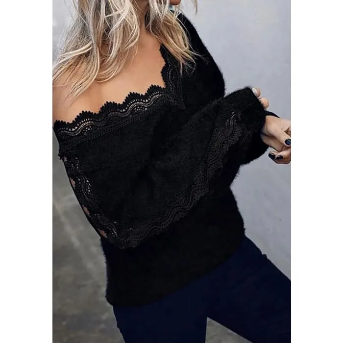 Black Open Lacework Soft Sweater