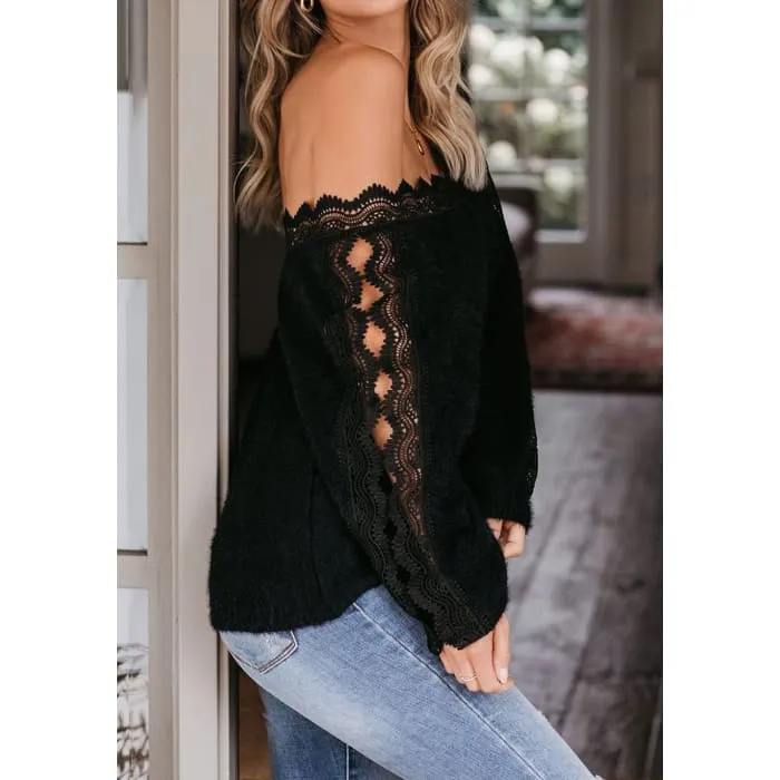 Black Open Lacework Soft Sweater