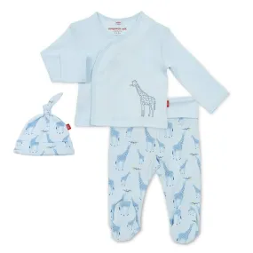 blue jolie giraffe organic cotton magnetic take-me-home kimono set