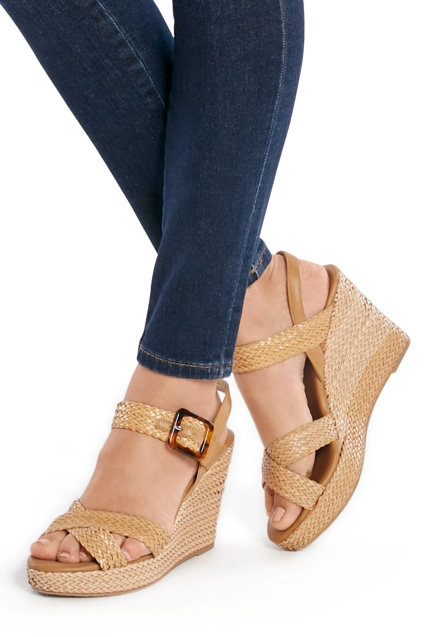 Braided Woven Wedge Dark Nude