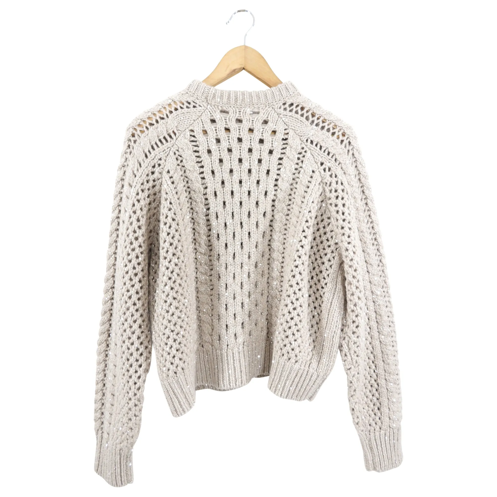 Brunello Cucinelli Beige Open Knit Cashmere Sequin Sweater - S (4/6)