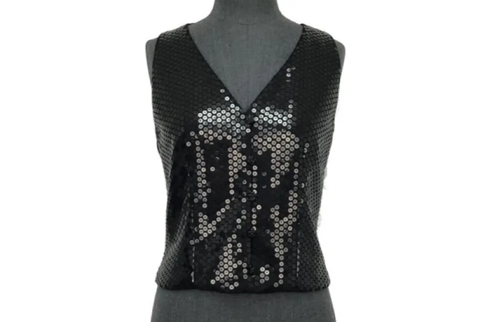 Chanel 03C 2003 Cruise Resort Silk Charmeuse Vest with black sequins FR 38