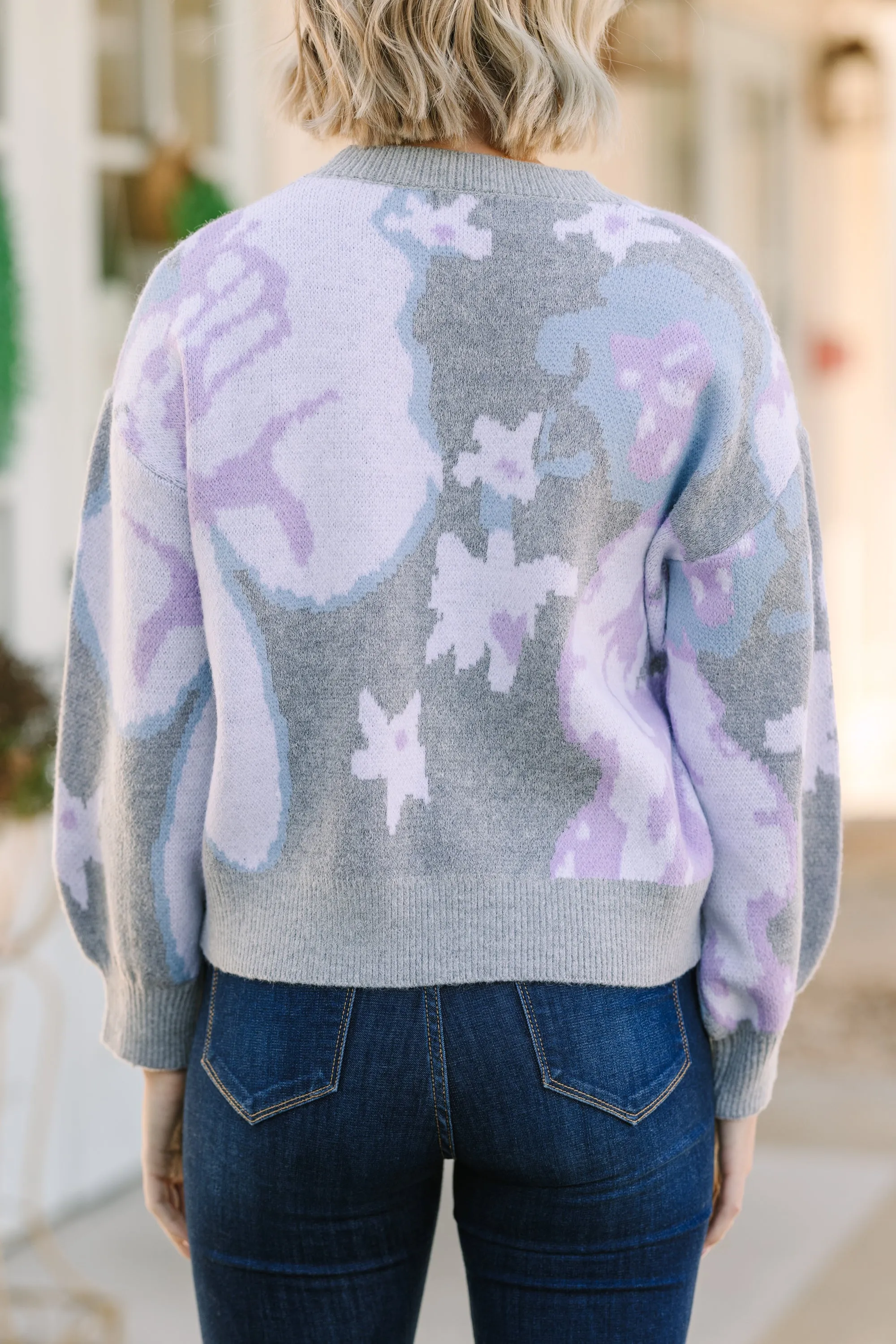 Chic Pursuits Blue Floral Sweater