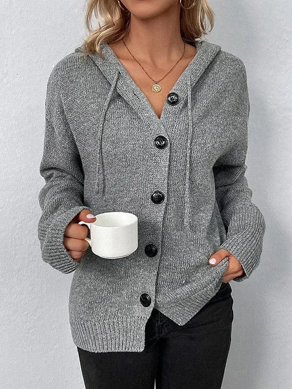 Cozy Crochet Knit Hooded Cardigan Sweater for Women