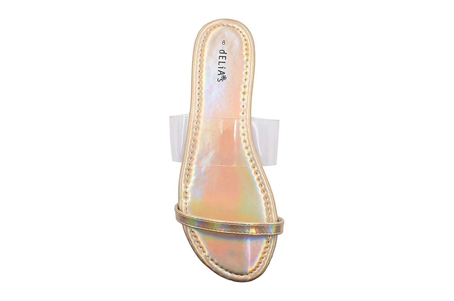 dELiAs Ladies Fashion Sandals Iridescent Metallic Slip On Flip Flop Flats with Vinyl Upper