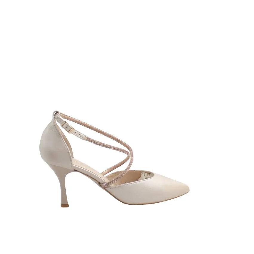 EMIS Beige Leather Shoe with Diamante Strap