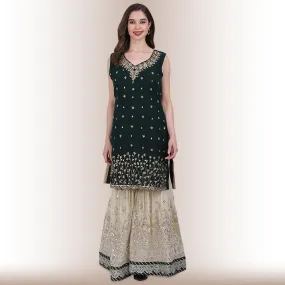 Hand embroidered Sharara Suit - Green