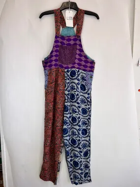 L100 Small Dark Star Upcycled Patchwork Sari Silk Overalls