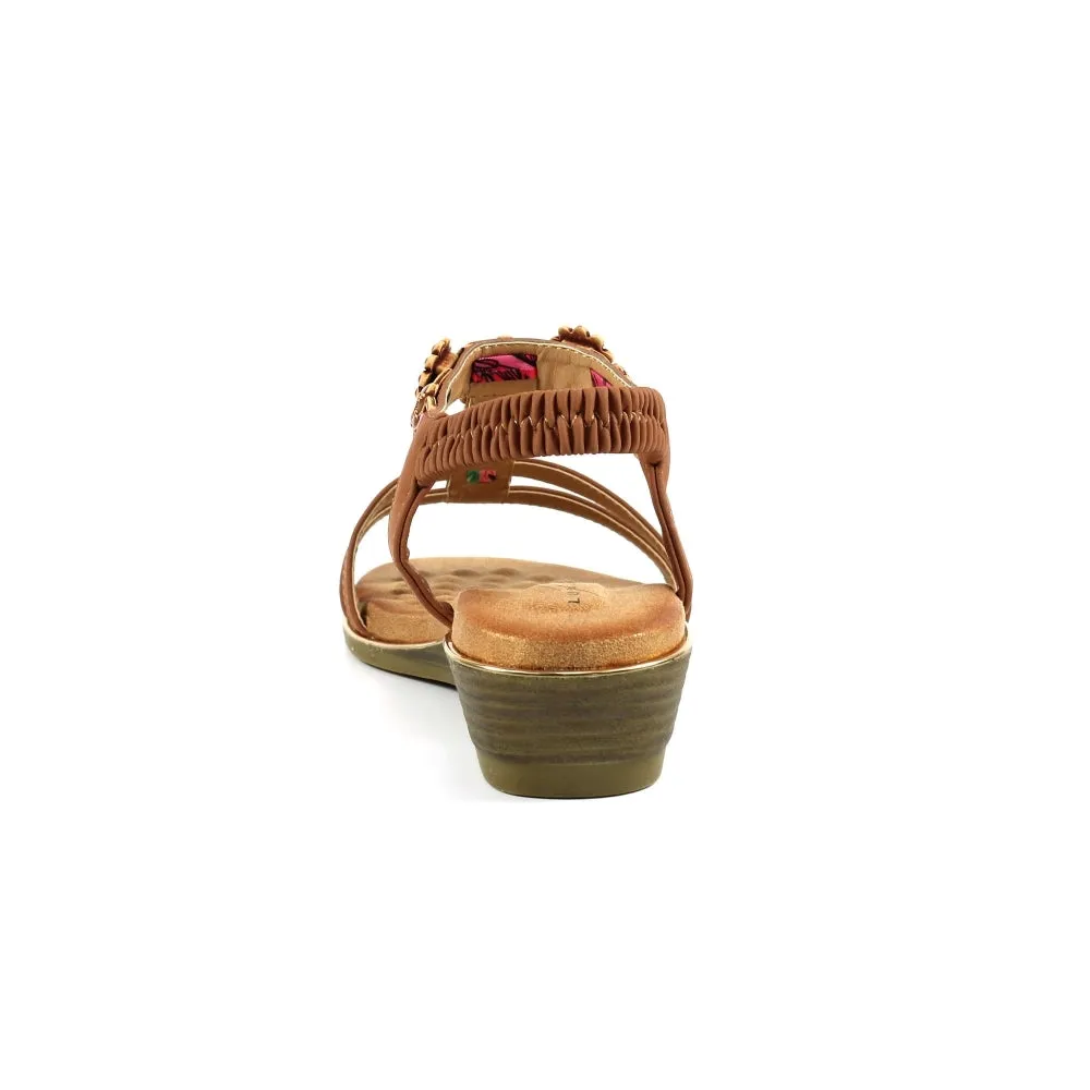 Ladies Lunar Frankie Sandal Tan Soft Low Wedge Heel sale