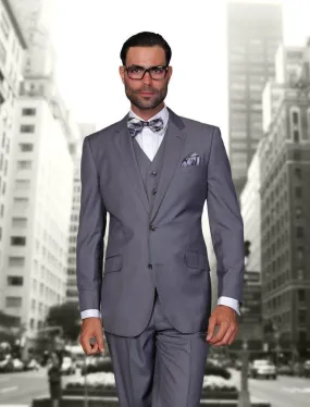 Men's 3 Piece Tailored Fit Wool Suit by Statement Color Charcoal