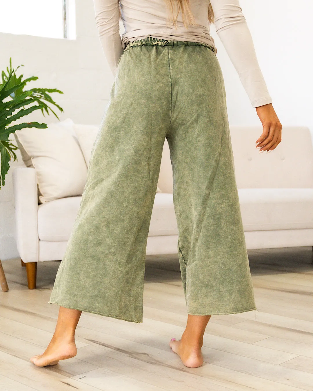 NEW! Mineral Wash Wide Leg Lounge Pants - Ash Olive