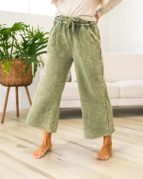 NEW! Mineral Wash Wide Leg Lounge Pants - Ash Olive