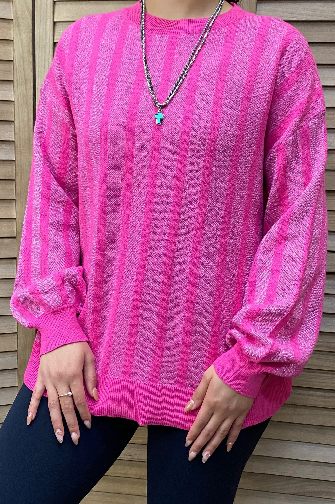 Pink Sweater with silver stripes