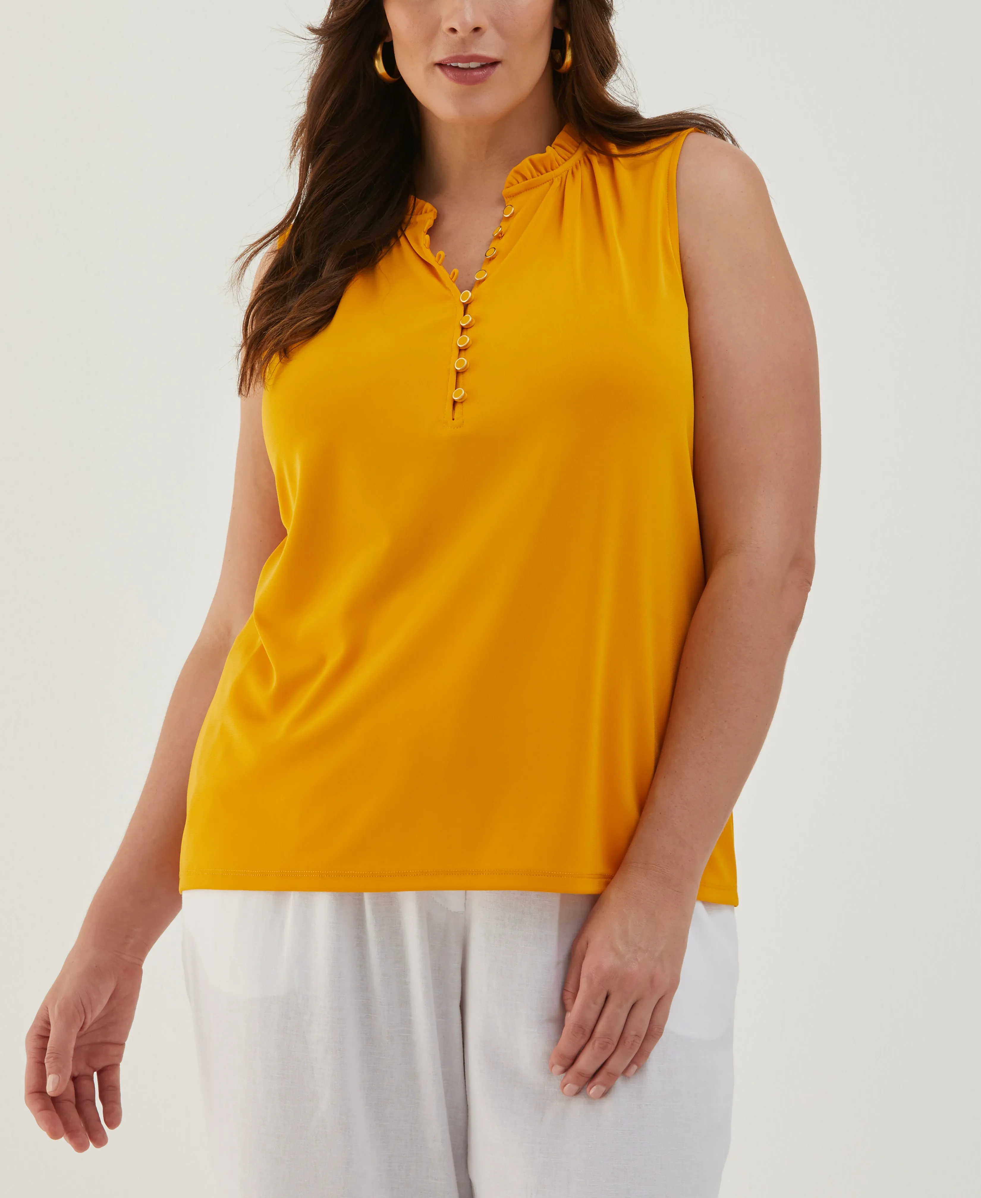 Plus Size Button Front Ruffle Tank Top