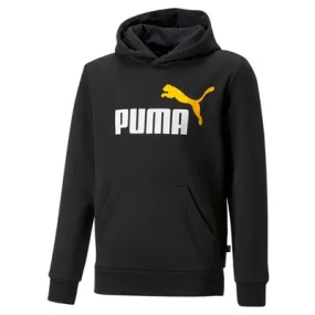 Puma Boys' Hooded Sweatshirt with Front Kangaroo Pocket ESS  2 Col Big Logo Hoodie FL B 586987 54 Black-Tangerine