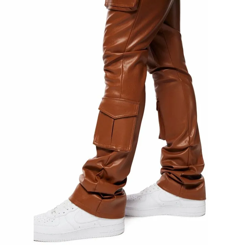 Smoke Rise Vegan Leather Stacked Utility Pants (Cognac) WP23685