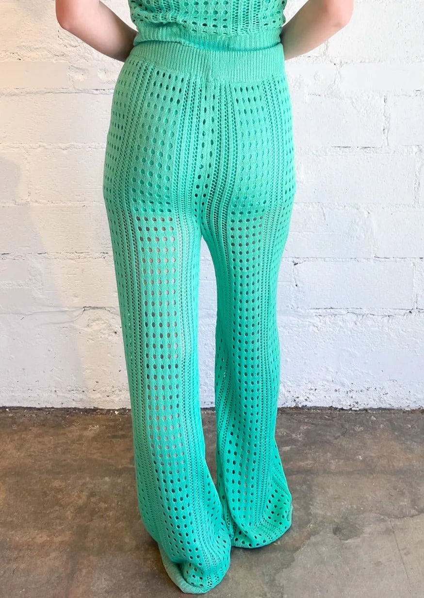 Summer Green Knit Wide Leg Pant