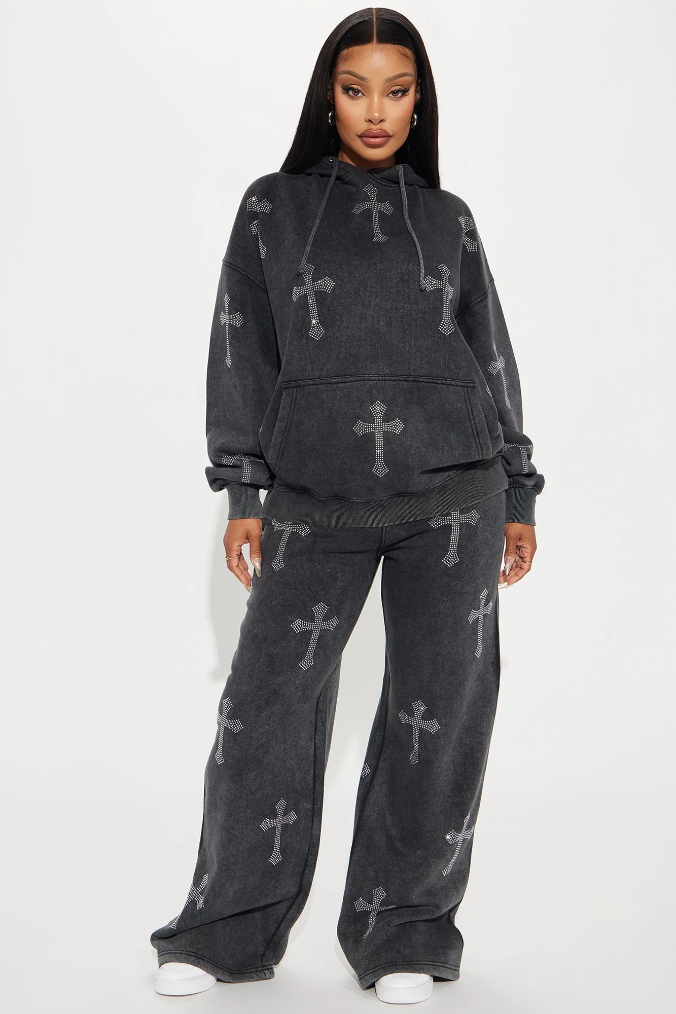 Sunday Rhinestone Washed Hoodie - Black Wash