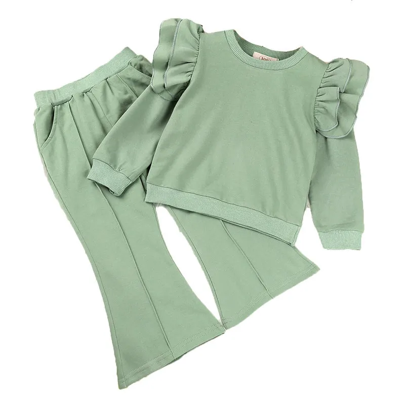 Toddler Kids Solid Color Long-sleeved Sweatshirt and Pants Set