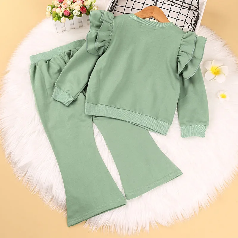 Toddler Kids Solid Color Long-sleeved Sweatshirt and Pants Set