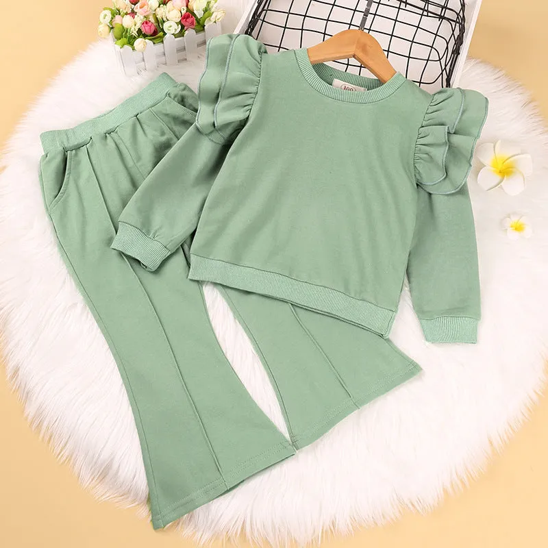 Toddler Kids Solid Color Long-sleeved Sweatshirt and Pants Set