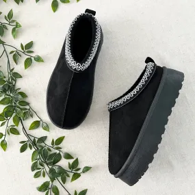 Vegan Shearling Lined Platform Clogs - Black