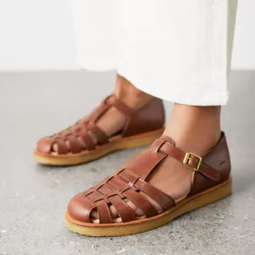 Womens Leather Fisherman Sandal - Brown